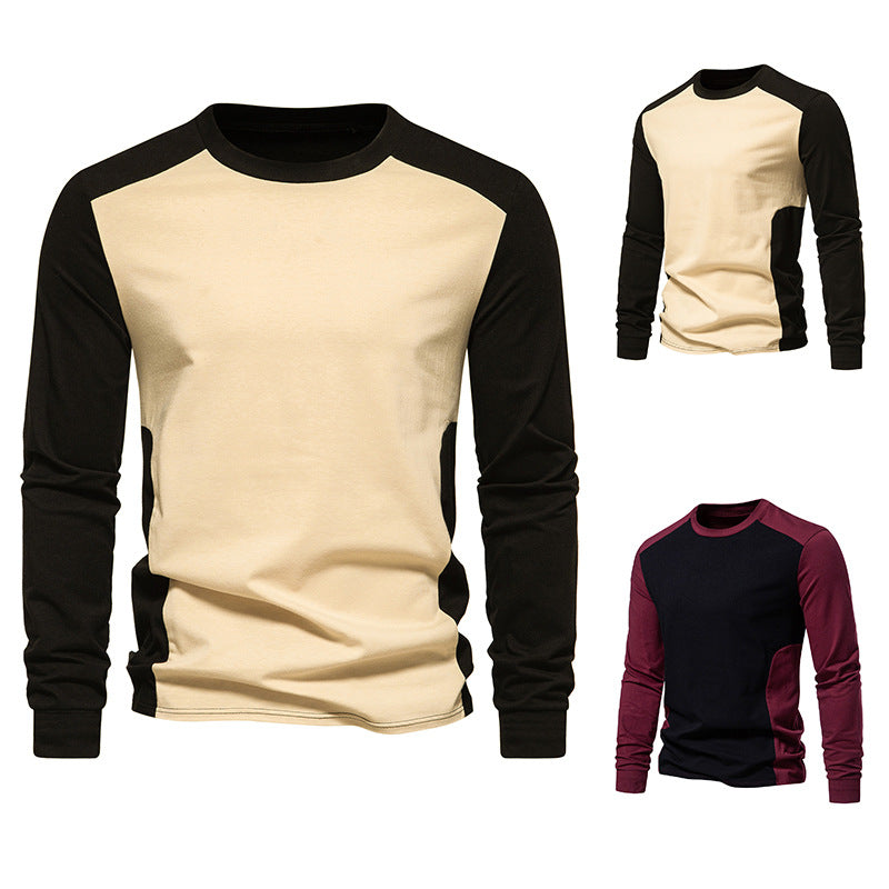 Matching Color Round Neck Sleeve Men's Long Sleeve T-shirt