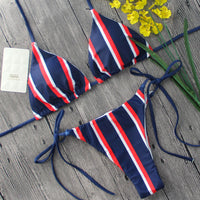 Women Push-up Low Waist Striped Bikini Beachwear