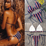 Women Push-up Low Waist Striped Bikini Beachwear