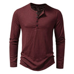 Men's Long Sleeve T-shirt Fashion Button Henry Collar Tops