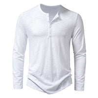 Men's Long Sleeve T-shirt Fashion Button Henry Collar Tops