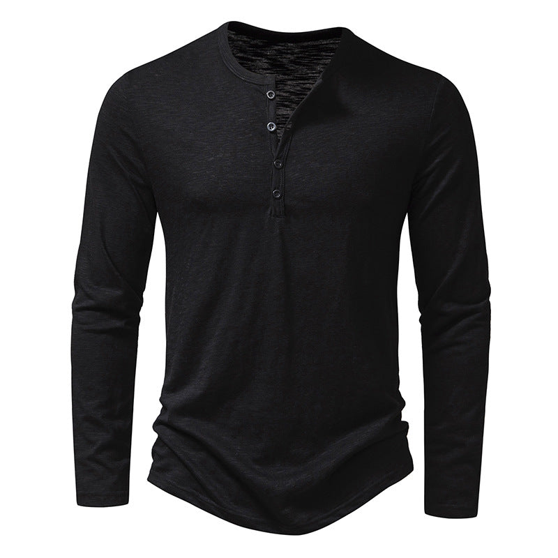 Men's Long Sleeve T-shirt Fashion Button Henry Collar Tops