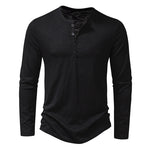 Men's Long Sleeve T-shirt Fashion Button Henry Collar Tops