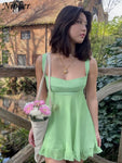 Nibber Vestidos Elegantes Para Mujer Solid Color Cutout Slim Sling Dress Sexy Backless Ruffle Dress