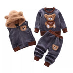 Baby Boys And Girls Clothing Set Tricken Fleece Children Hooded Outerwear 3PCS Outfits Warm Costume Suit