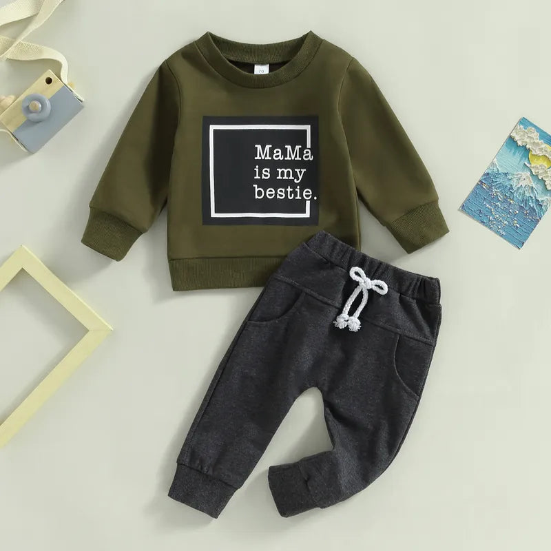 2pcs Autumn Causal Baby BoysClothes Sets Letter Patchwork Long Sleeve Pullover