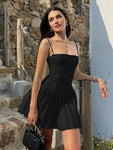Suninheart Summer A  Line Short Dresses Casual Pleated One-piece Dress Gown Black Birthday Holiday Dress Women