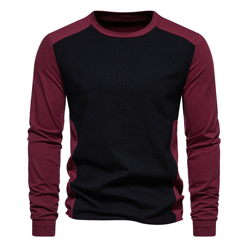 Matching Color Round Neck Sleeve Men's Long Sleeve T-shirt