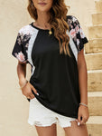 Summer casual dolman sleeve print stitching European and American T-shirt