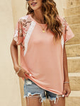 Summer casual dolman sleeve print stitching European and American T-shirt