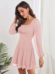 Women's Woven Chiffon Jacquard Elegant Long Sleeve Dress