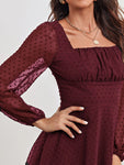 Women's Woven Chiffon Jacquard Elegant Long Sleeve Dress