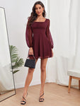 Women's Woven Chiffon Jacquard Elegant Long Sleeve Dress