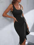 New Square Neck Strap Irregular Hem Suspender Dress Mid Skirt