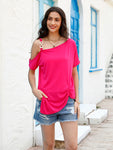 New temperament one-shoulder button short-sleeved T-shirt top