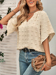 Women's casual style V-neck solid color pom pom top for women