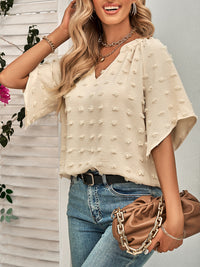 Women's casual style V-neck solid color pom pom top for women