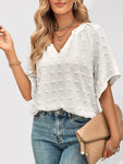 Women's casual style V-neck solid color pom pom top for women