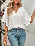 Women's casual style V-neck solid color pom pom top for women