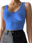 Women's V-Neck Stitching Stretch Solid Color Knit Tank Top