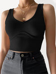 Women's V-Neck Stitching Stretch Solid Color Knit Tank Top