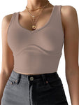 Women's V-Neck Stitching Stretch Solid Color Knit Tank Top