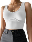 Women's V-Neck Stitching Stretch Solid Color Knit Tank Top