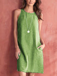 Women's Woven Casual Cotton Linen Comfortable Round Neck Sleeveless Dress