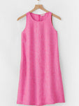 Women's Woven Casual Cotton Linen Comfortable Round Neck Sleeveless Dress