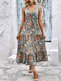 Fashion Casual Ladies Button Sleeveless Floral Print Dress