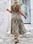 Fashion Casual Ladies Button Sleeveless Floral Print Dress