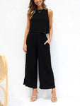 Women's casual sleeveless button-down vest cropped wide-leg pants cotton and linen suit