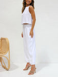 Women's casual sleeveless button-down vest cropped wide-leg pants cotton and linen suit