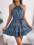 Women's Woven Casual Fashion Halter Neck Leopard Print A Swing Dress