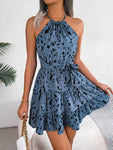 Women's Woven Casual Fashion Halter Neck Leopard Print A Swing Dress