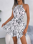 Women's Woven Casual Fashion Halter Neck Leopard Print A Swing Dress