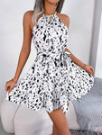 Women's Woven Casual Fashion Halter Neck Leopard Print A Swing Dress