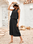 New Ladies Solid Color Casual Loose Sleeveless Ladies Jumpsuit