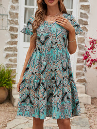 Women's Woven V Neck Loose Paisley Print Dress