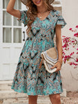 Women's Woven V Neck Loose Paisley Print Dress