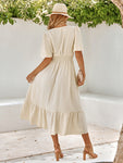 Women's summer new V-neck lotus leaf sleeve solid color dress