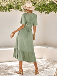 Women's summer new V-neck lotus leaf sleeve solid color dress