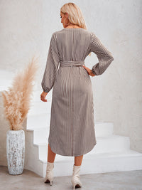 Casual V-neck striped tie waist shirt dress