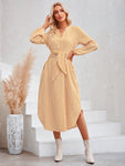 Casual V-neck striped tie waist shirt dress