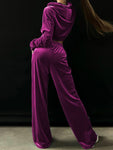 New Ladies Fashion Long Sleeve Hoodie Gold Velvet Casual Pants Suit