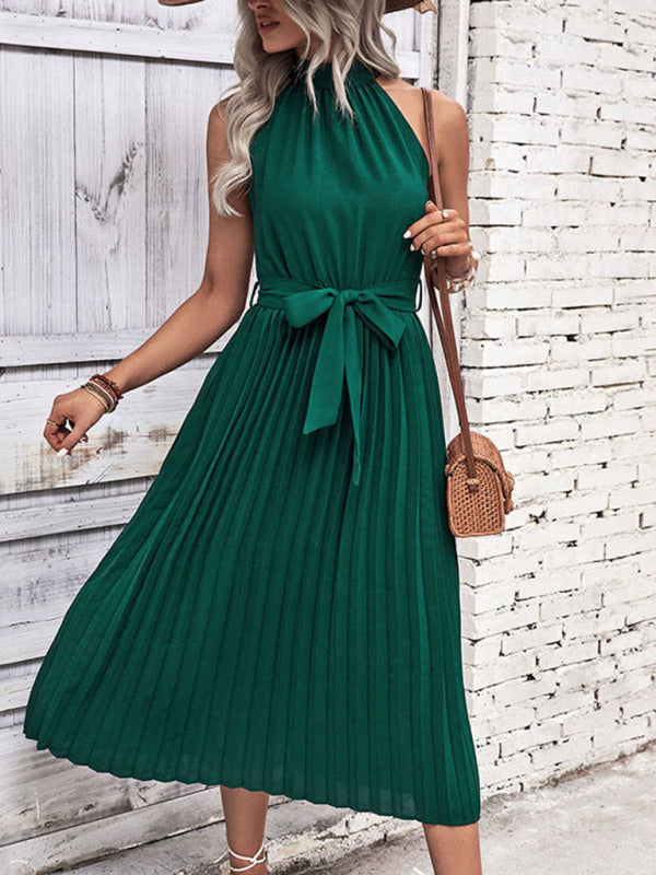 Summer new fashion solid color halter neck dress minimalist style