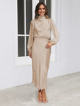 Elegant women's satin long sleeve loose dress