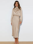 Elegant women's satin long sleeve loose dress