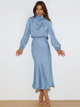 Elegant women's satin long sleeve loose dress