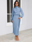 Elegant women's satin long sleeve loose dress